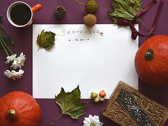 September To-Do List Flat Lay With Autumn Decorations