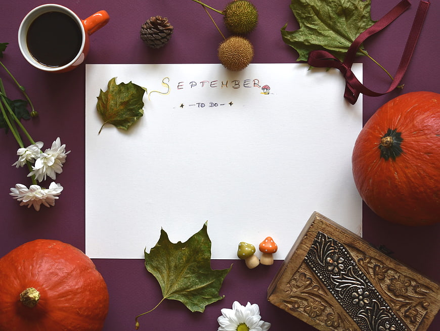 September To-Do List Flat Lay With Autumn Decorations