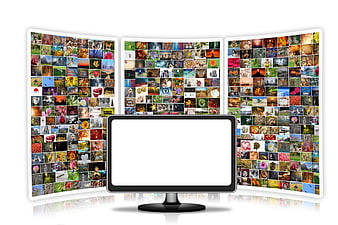 Computer Monitor Mockup With Curved Photo Wall Background