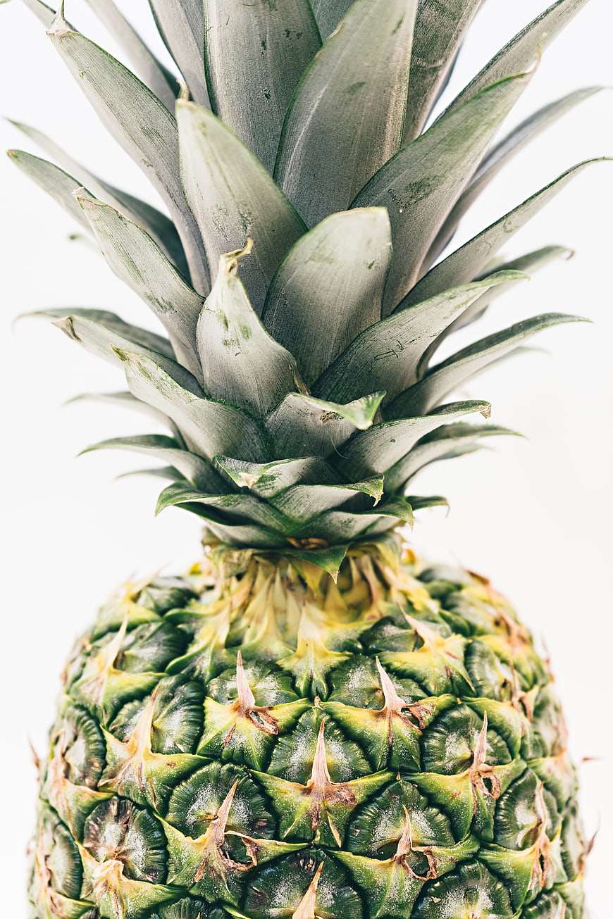 Close-up of fresh green pineapple on white background