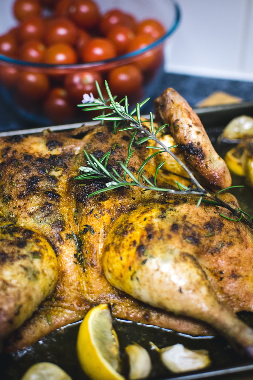 Spatchcock Roasted Chicken with Rosemary and Lemon