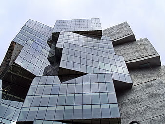 Low angle view of modern glass and concrete architecture