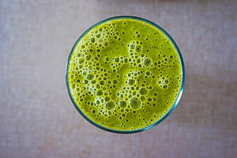 Top View of Green Smoothie in Glass