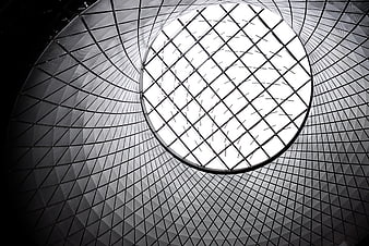 Abstract black and white geometric architectural ceiling pattern