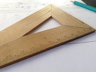 Wooden Set Square on Math Worksheet with Pencil