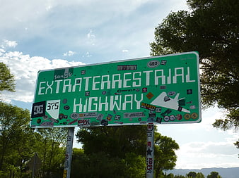 Extraterrestrial Highway Sign Covered In Stickers In Nevada