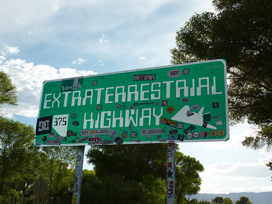 Extraterrestrial Highway Sign Covered In Stickers In Nevada