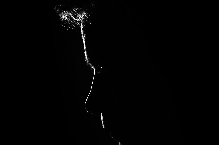 Dramatic Black and White Silhouette of a Man's Profile