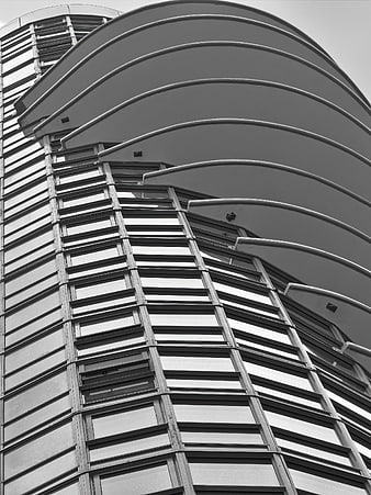 Black and white modern curved skyscraper architecture
