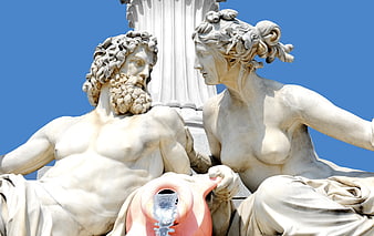 Classical Marble Sculpture of Mythological Couple with Water Jug