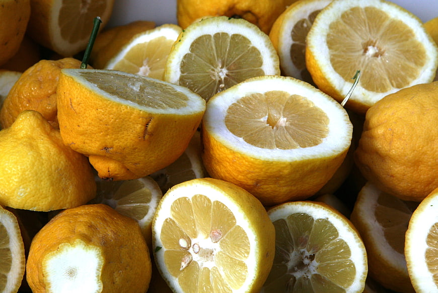 Fresh Yellow Lemons Cut in Half Close Up