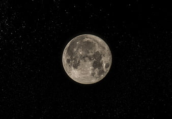 Full Moon with Craters and Stars in Night Sky