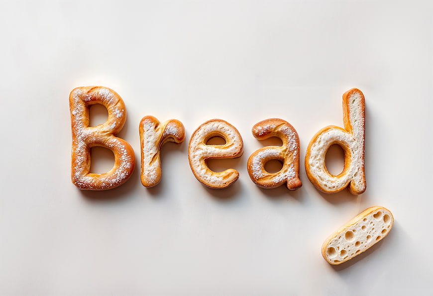 Bread letters spelling word on white background