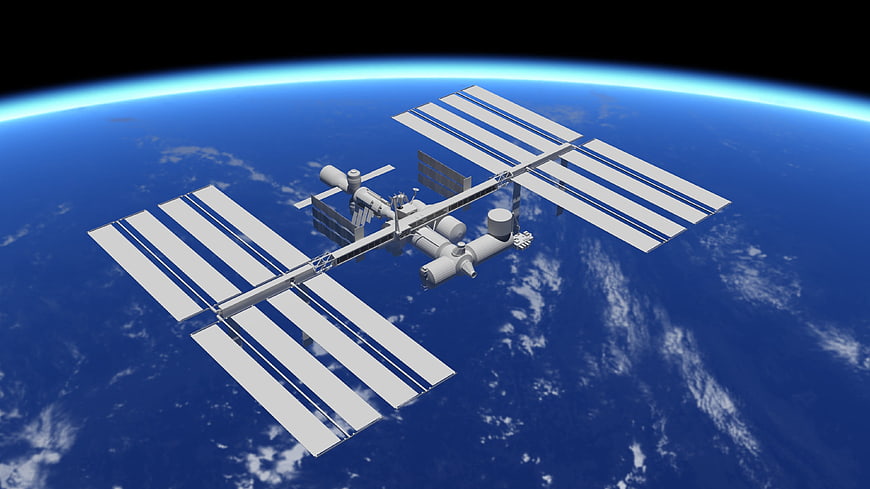 International Space Station Orbiting Earth With Solar Panels