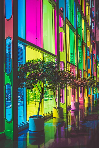Colorful Modern Architecture with Vibrant Glass Facade