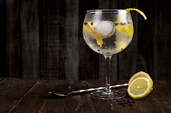 Refreshing Gin and Tonic Cocktail with Lemon and Peppercorns