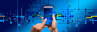 Hands Holding Smartphone With Digital Circuit Board Background