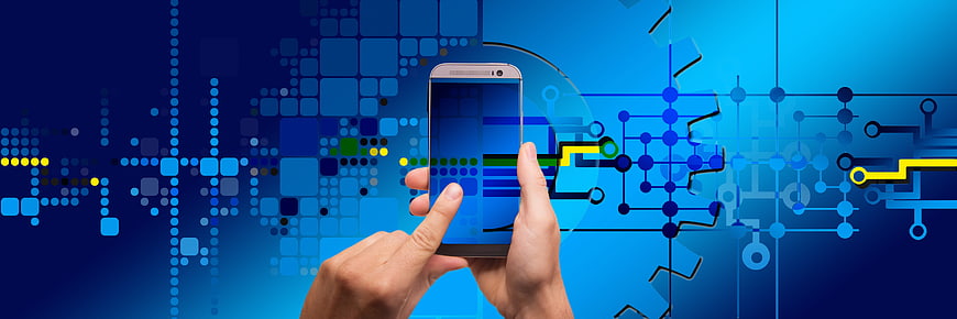 Hands Holding Smartphone With Digital Circuit Board Background