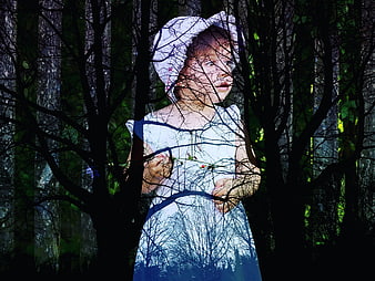 Double Exposure Portrait of Girl in Forest