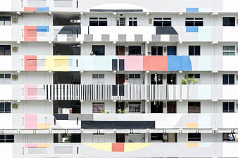 Colorful Modern Apartment Building Facade with Geometric Patterns