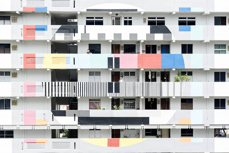 Colorful Modern Apartment Building Facade with Geometric Patterns