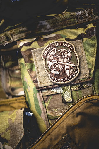 Saint Michael Patch on Military Camouflage Gear