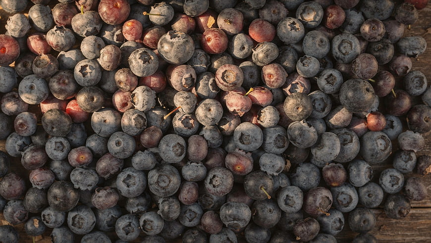 Top View of Fresh Blueberries on Rustic Wooden Surface