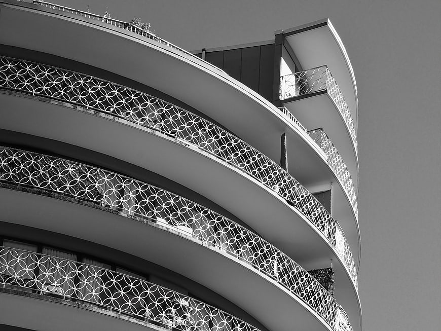 Black and white curved modern apartment balconies architecture
