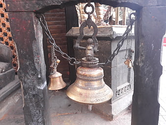 Traditional Brass Temple Bell Hanging in Nepal