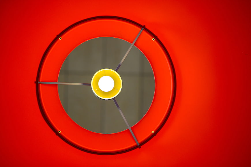Modern Red Circular Pendant Light with Yellow Center