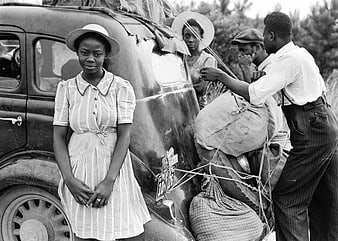 Vintage Black and White Photo of African American Family by Car