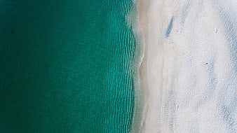 Aerial View of Turquoise Ocean Waves Meeting White Sandy Beach