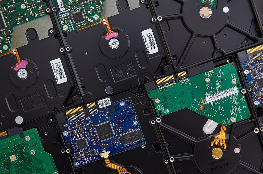 Close-up of Hard Drive Circuit Boards and Components