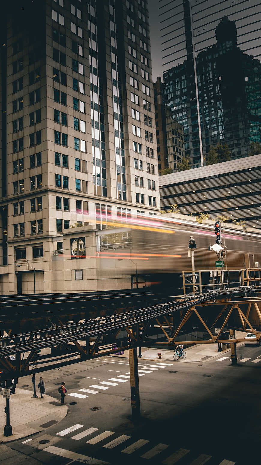 Long Exposure Urban Train Passing Skyscrapers