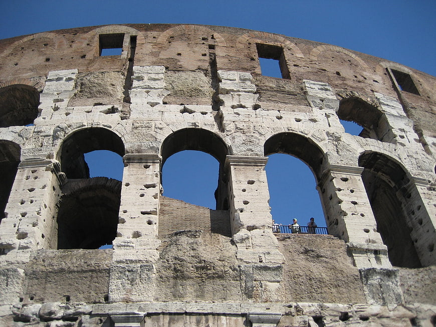Low angle view of Colosseum arches in Rome, Italy