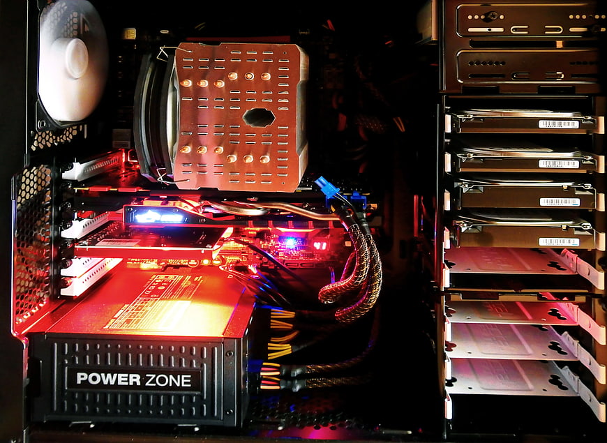 Custom PC Build with RGB Lighting and Hard Drive Array