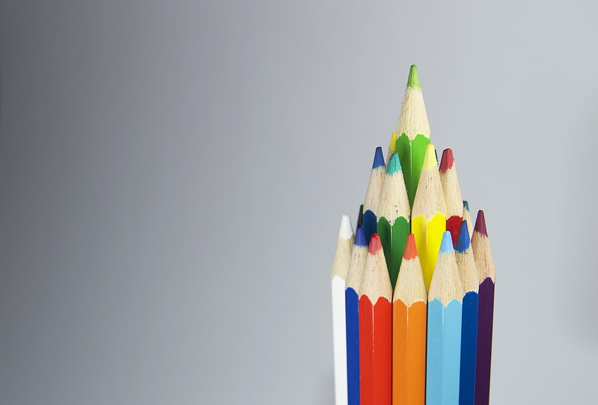 Colorful Pencils on Gray Background with Copyspace