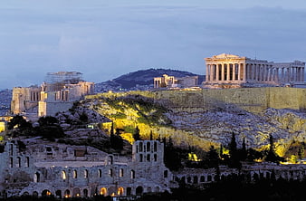 Acropolis and Parthenon at Dusk in Athens, Greece