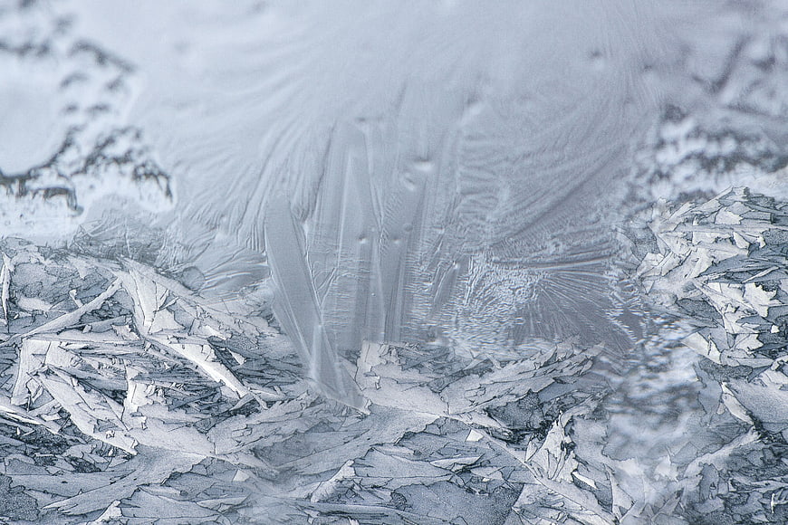 Macro Close-Up of Intricate Ice Crystals and Frost Patterns