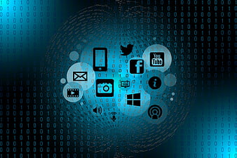 Digital Brain Concept With Social Media Icons And Binary Code