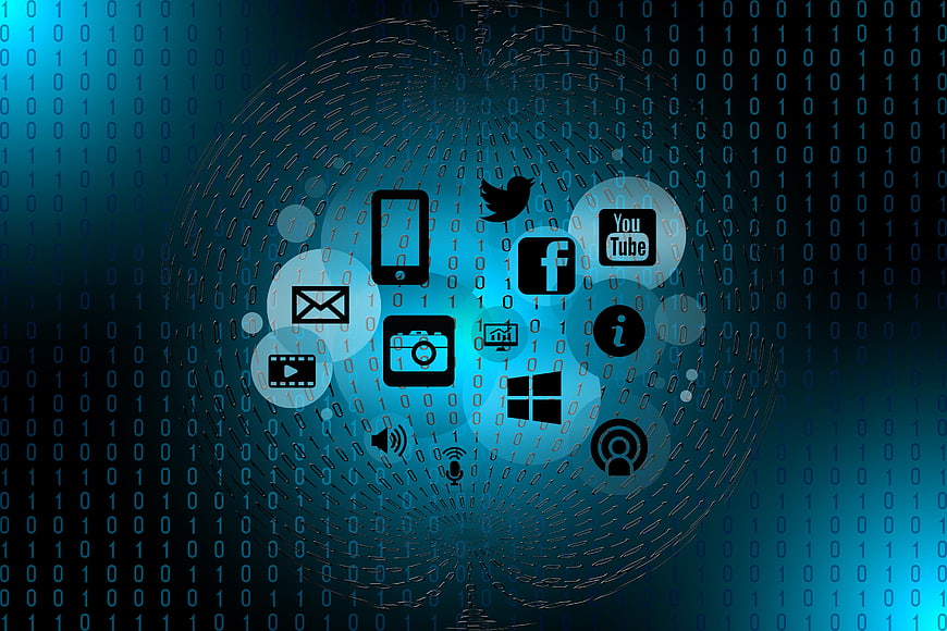Digital Brain Concept With Social Media Icons And Binary Code