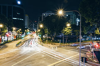 Long Exposure Night City Traffic Light Trails