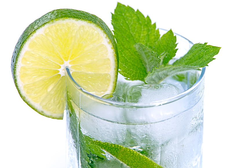 Refreshing Mojito Cocktail with Lime and Mint on White