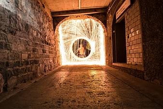 Long Exposure Light Painting in Stone Tunnel