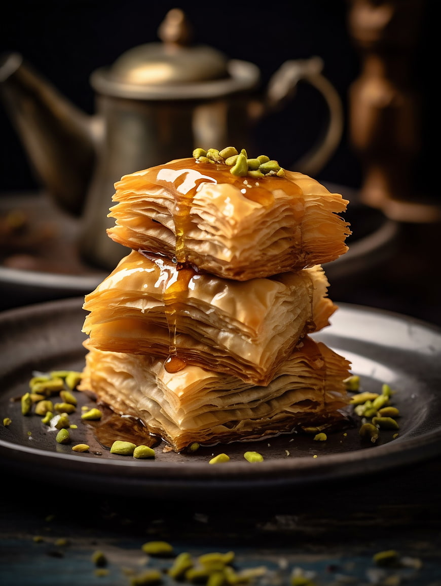 Stacked Baklava with Pistachios and Honey