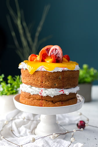 Naked Cake with Mango Glaze and Citrus Fruit Topping