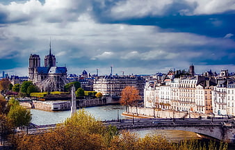 Paris Cityscape with Notre Dame Cathedral and Seine River
