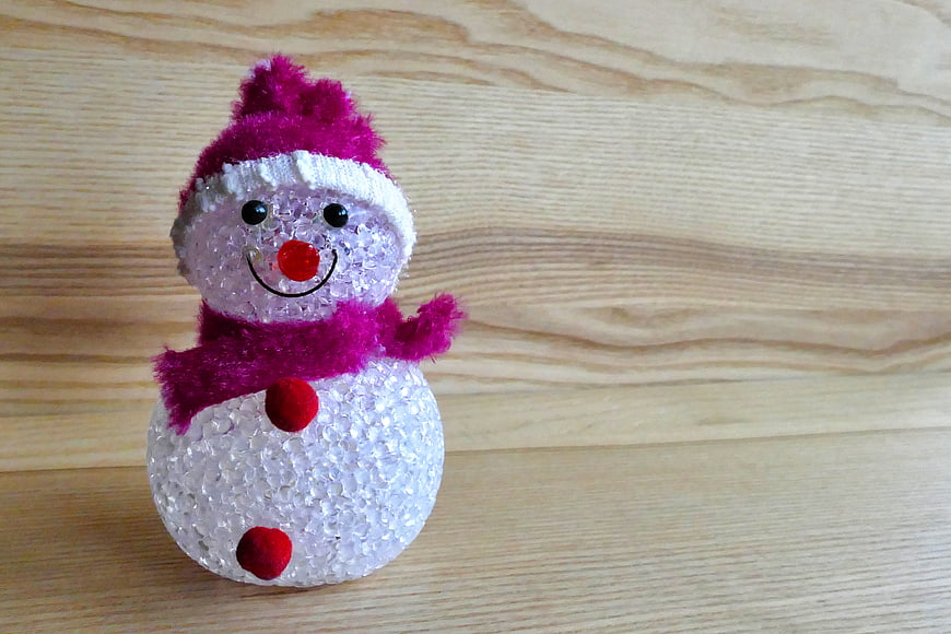 Cute DIY Snowman Ornament on Wooden Background