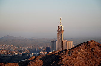 Abraj Al Bait Clock Tower in Mecca, Saudi Arabia at Golden Hour
