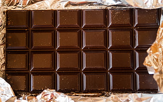 Close-up of dark chocolate bar on gold foil